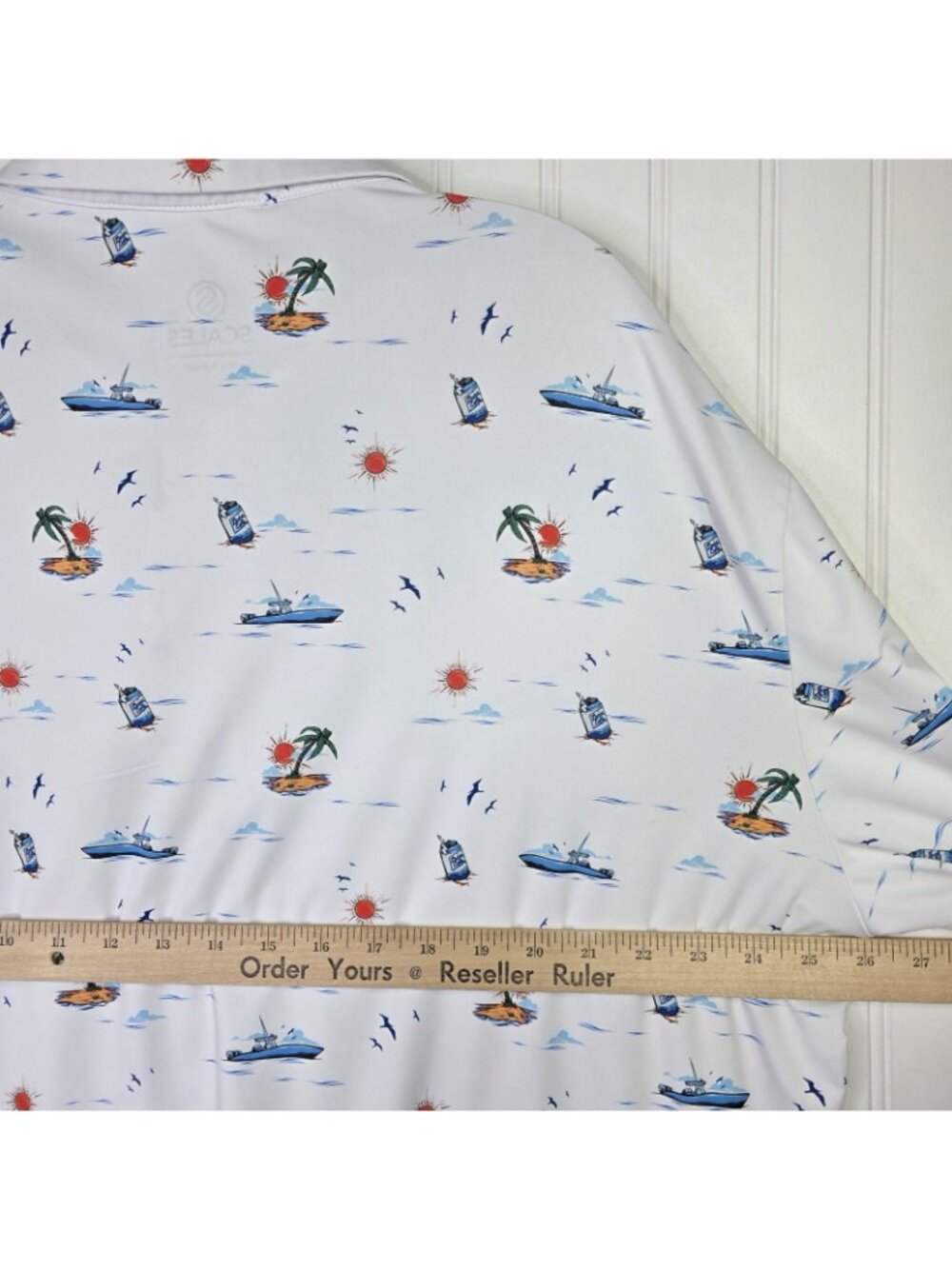 Scales Polo Shirt Mens XL White Nautical Boat Tropical Fishing Golf Booze Cruz - Picture 6 of 9